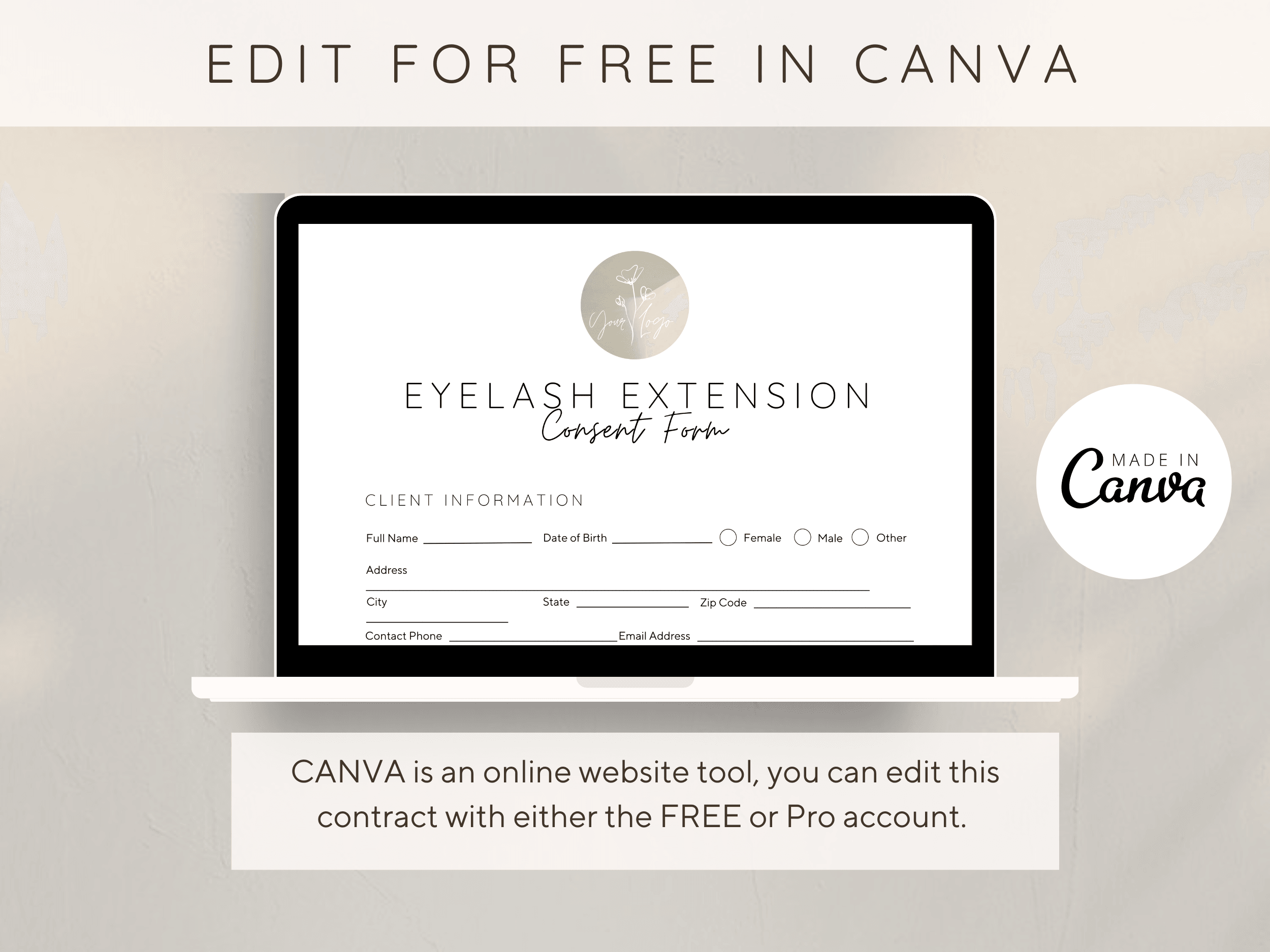 Eyelash Extension Consent Form Editable Canva template - Un-Stripped